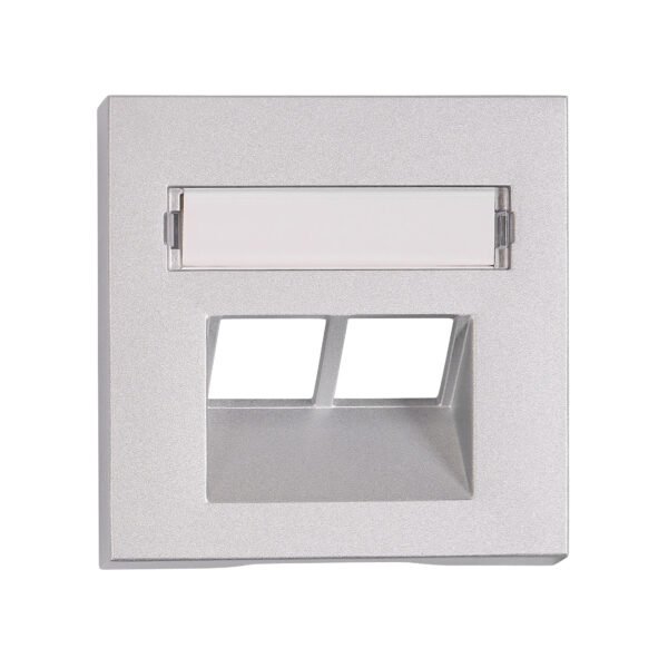 EV124312-- Abdeckung für RJ45 UAE Dose mit Schriftfeld, 2-fach, Silber<br><u>Verkaufseinheit: 1Stk</u>