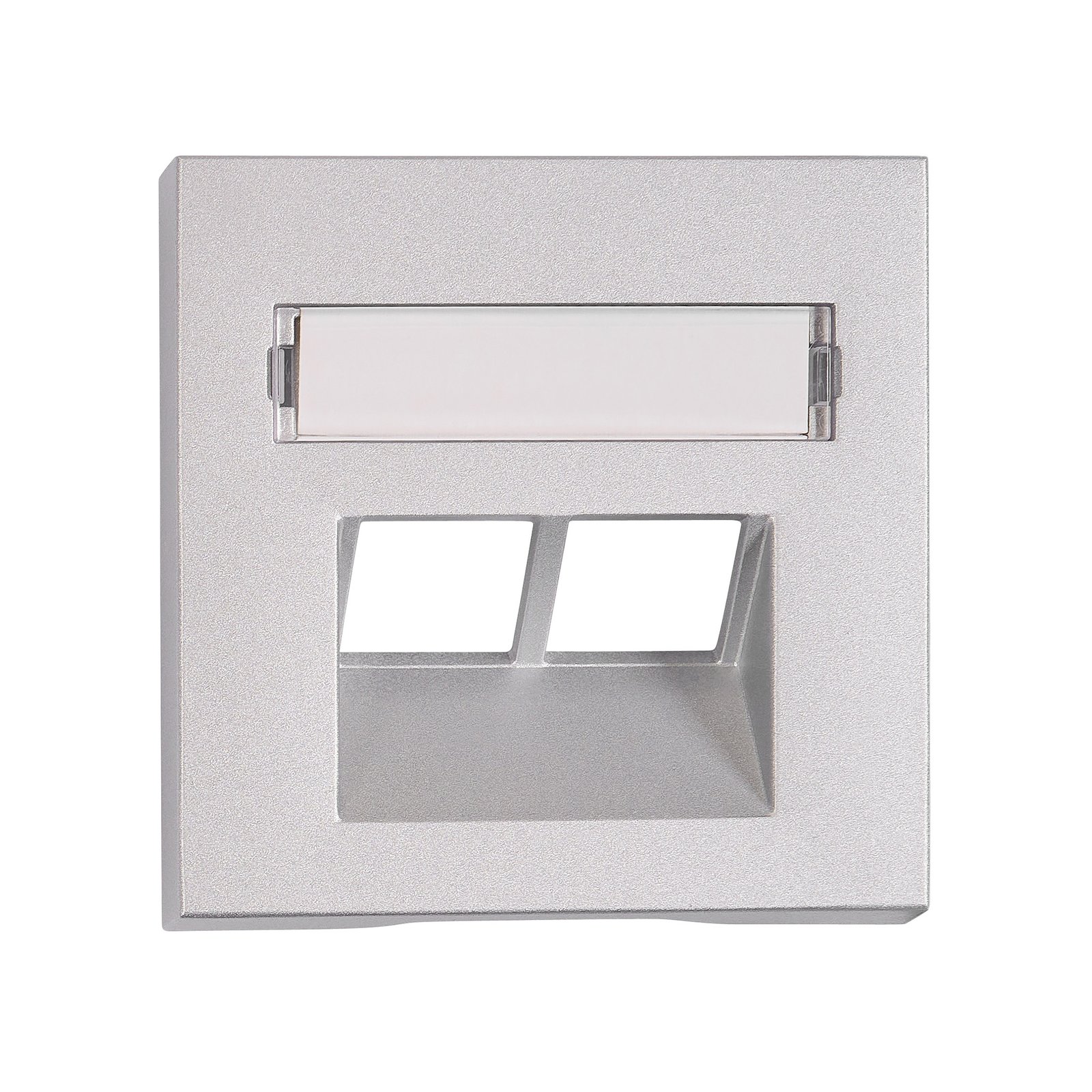 f_ev124312- EV124312-- Abdeckung für RJ45 UAE Dose mit Schriftfeld, 2-fach, Silber<br><u>Verkaufseinheit: 1Stk</u> – Bild 1