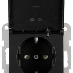 EV131306-- Steckdose, Klappdeckel, Schraubklemmen, schwarz<br><u>Verkaufseinheit: 1Stk</u>
