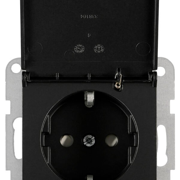 EV131306-- Steckdose, Klappdeckel, Schraubklemmen, schwarz<br><u>Verkaufseinheit: 1Stk</u>