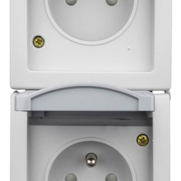 EV211020-- Doppelsteckdose mit Erdungsstift, senkrecht, Steckklemmen<br><u>Verkaufseinheit: 1Stk</u>