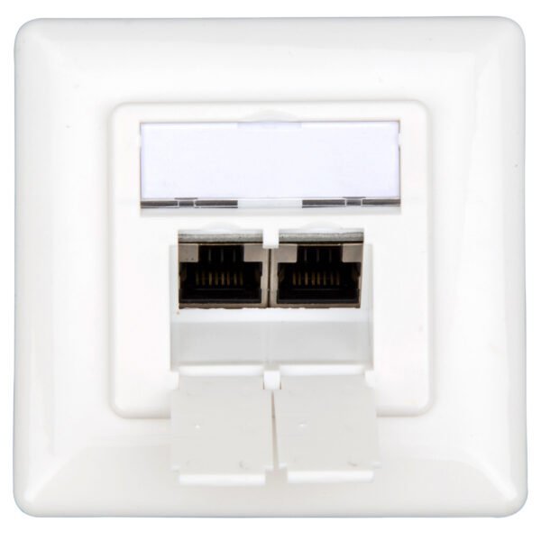 HSEDG2UW6P Datendose 2xRJ45 geschirmt Cat.6, UAE, 80x80mm, RAL9010<br><u>Verkaufseinheit: 1Stk</u>