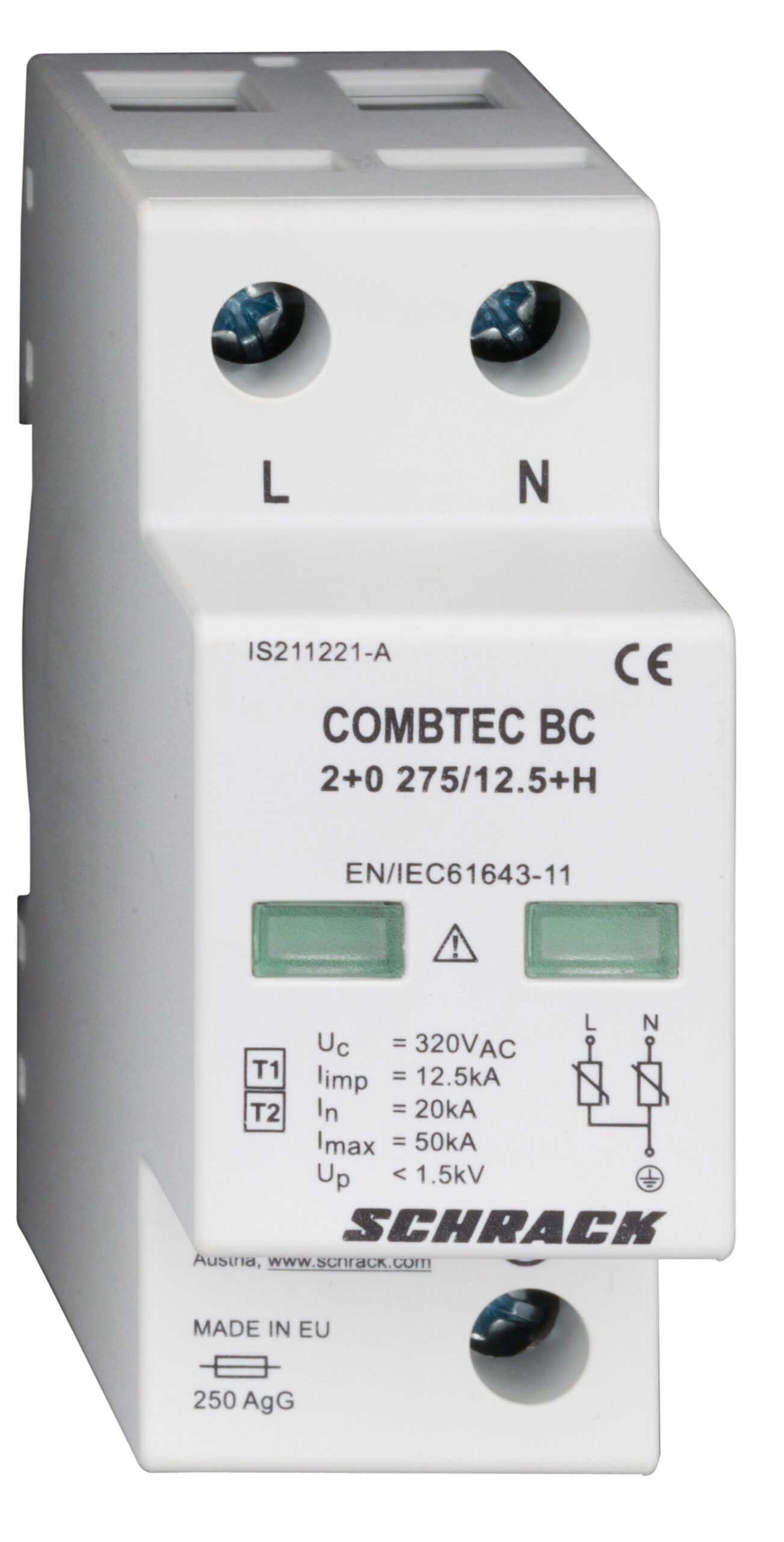 f_is211220-a IS211220-A Blitz-/Überspannungsableiter 2+0 TNS,I+II(B+C),275V,12,5kA<br><u>Verkaufseinheit: 1Stk</u> – Bild 1