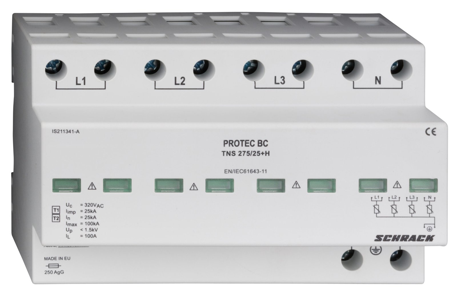 f_is211340-a IS211340-A Blitz-/Überspannungsableiter 4+0 TNS,I+II(B+C),275V,25kA<br><u>Verkaufseinheit: 1Stk</u> – Bild 1