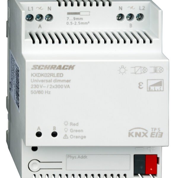 KXDK02RLED KNX Universal Dimmaktor, 2x300VA (für dimmbare LED geeignet)<br><u>Verkaufseinheit: 1Stk</u>