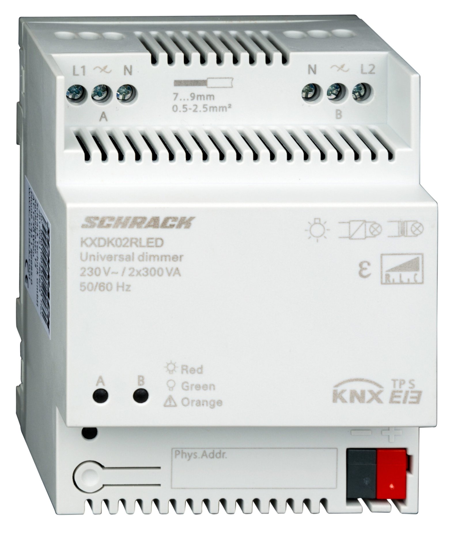 f_kxdk02rled KXDK02RLED KNX Universal Dimmaktor, 2x300VA (für dimmbare LED geeignet)<br><u>Verkaufseinheit: 1Stk</u> – Bild 1