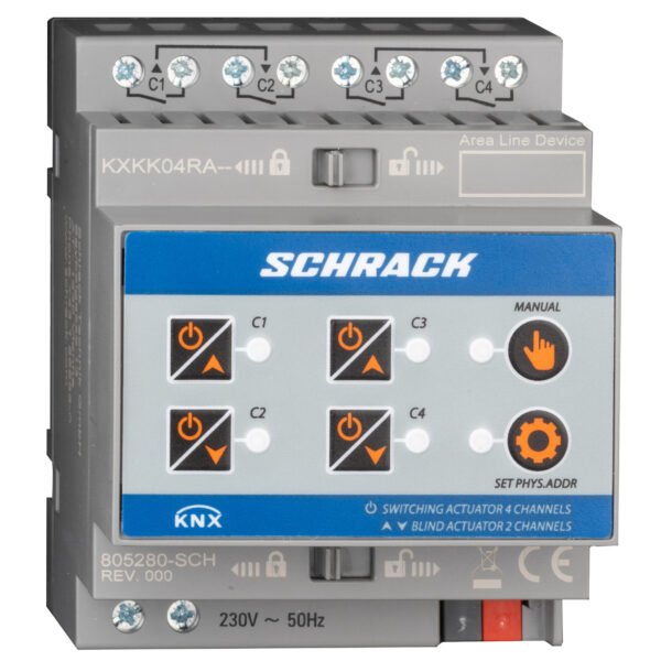 KXKK04RA-- KNX Kombi-Schalt-/Jalousieaktor, 4/2-fach, 16A, 230V AC<br><u>Verkaufseinheit: 1Stk</u>