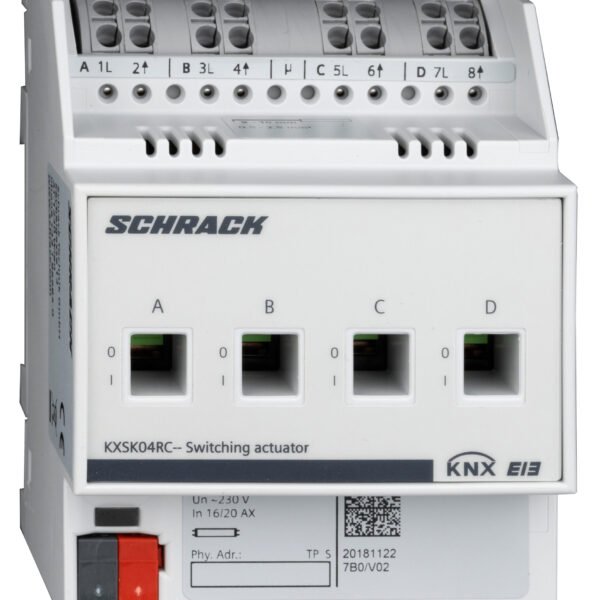 KXSK04RC-- KNX Schaltaktor 4 x 16/20AX, 230V AC<br><u>Verkaufseinheit: 1Stk</u>