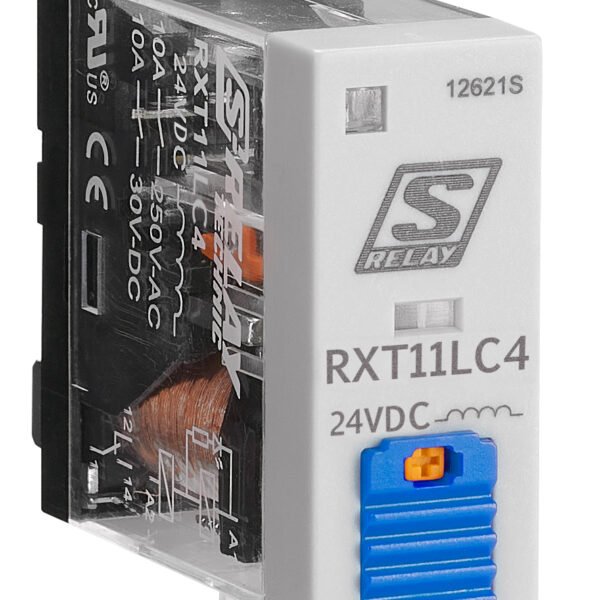 RXT11LC4-- Schmales Industrierelais, 1 Wechsler, 24VDC, 10A, LED und FD<br><u>Verkaufseinheit: 1Stk</u>
