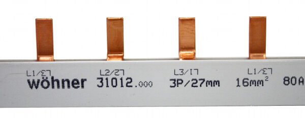 SI310120-- Verschienung 3-polig, Stift, 16mm², 80 A, Teilung 27mm, 1m<br><u>Verkaufseinheit: 1Stk</u>