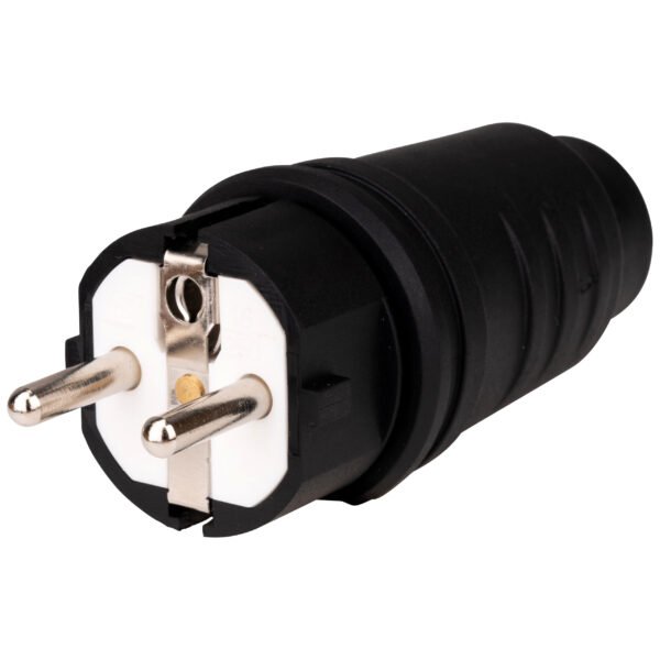 YY714316-- Schuko-Stecker, schlagfest, 16A, 250V, IP44, schwarz, Typ F<br><u>Verkaufseinheit: 1Stk</u>