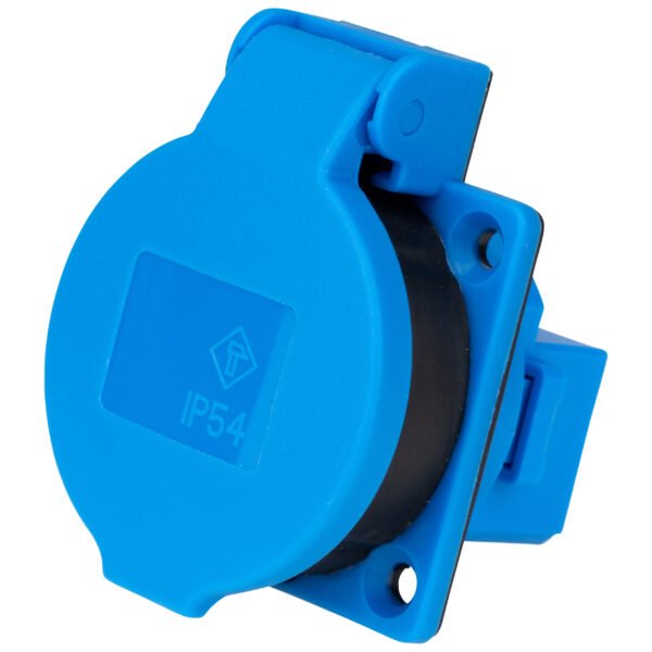 YY794316-- Schukosteckdose mit Deckel, 16A, IP54, blau, Schraubklemmen<br><u>Verkaufseinheit: 1Stk</u>