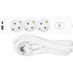 YYG3TU52B- Steckdosenleiste 3-fach, 5m, Schalter, USB A+C, weiß<br><u>Verkaufseinheit: 1Stk</u>