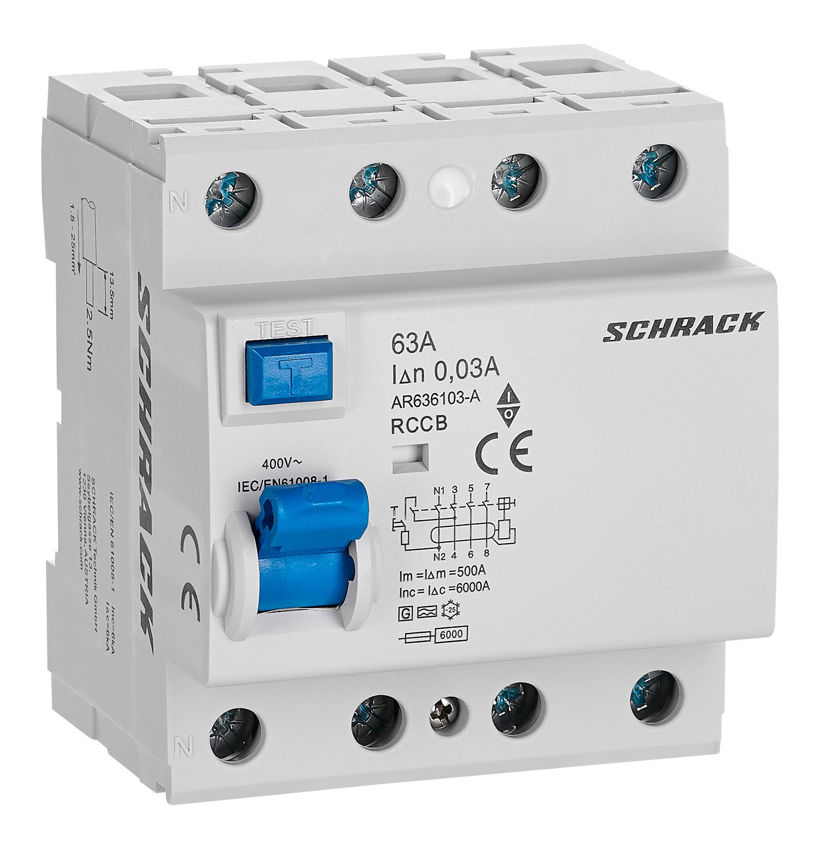 f_ar636103-a AR636103-A FI-Schalter AMPARO 63A, 4-polig, 30mA, Bauart G, Typ A<br><u>Verkaufseinheit: 1Stk</u> – Bild 1
