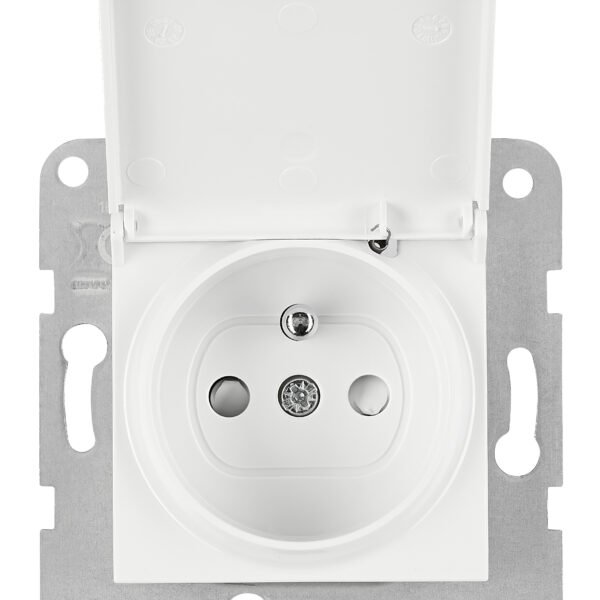 EV101253-- Steckdose mit Erdungsstift, Steckklemmen, Klappdeckel, weiß<br><u>Verkaufseinheit: 1Stk</u>