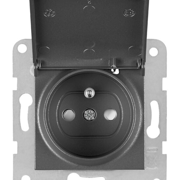 EV111253-- Steckdose mit Erdungsstift, Klappdeckel, Steckklemmen, anth<br><u>Verkaufseinheit: 1Stk</u>