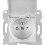 EV121253-- Steckdose mit Erdungsstift, Klappdeckel, Steckklemmen,silber<br><u>Verkaufseinheit: 1Stk</u>