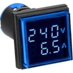 MGF42100B- Volt/Amp.meter, 22,5mm, 50-500V 0-100A AC,  blau, rechteckig<br><u>Verkaufseinheit: 1Stk</u>