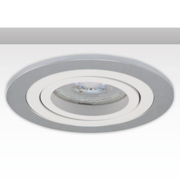 ISOLED 114018 Einbaurahmen rund, Loch 80mm, Alu gebürstet + Alu weiß, für GU10/MR16 Spots