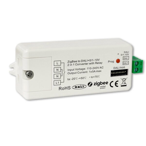 ISOLED 115063 ZIGBEE auf DALI DT6/DT8 oder 0/1-10V Signal Konverter + 5A Schaltrelais, 110-240V AC