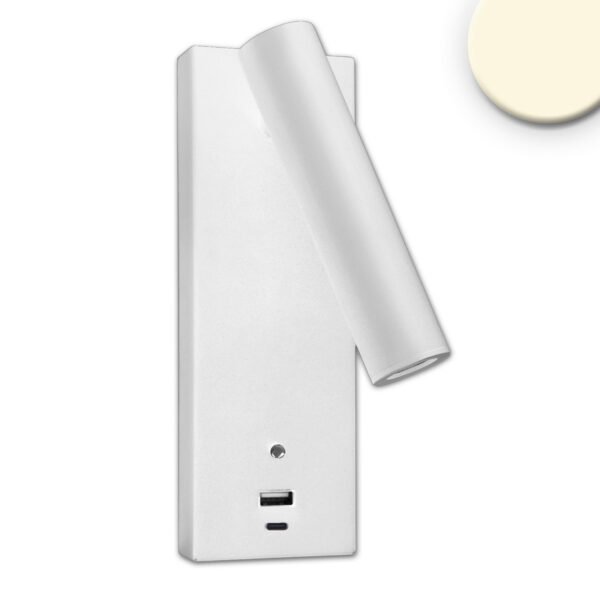 ISOLED 115639 LED Leseleuchte, 3W, weiß, mit USB-A und USB-C Ladebuchse, warmweiß, 3 Stufen dimmbar