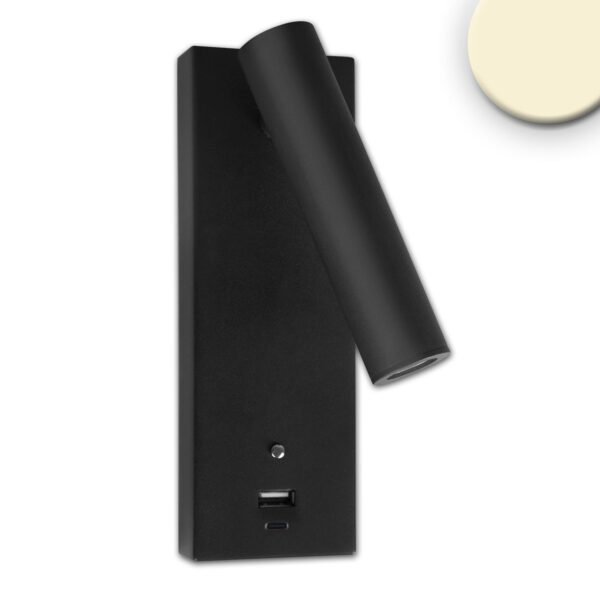 ISOLED 115640 LED Leseleuchte, 3W, schwarz, mit USB-A und USB-C Ladebuchse, warmweiß, 3 Stufen dimmbar