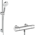 HANSGROHE 27812400 hansgrohe Crometta Brausesystem Aufputz Vario mit Ecostat 1001 CL Thermostat und Brausestange 65 cm, Weiß/Chrom 27812XXX Verpackungseinheit:1ST
