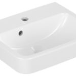 VILLEROY&BOCH 43444501 Villeroy & Boch Handwaschbecken O.novo 434445, 450 x 370 mm, Eckig, Becken mittig, 1HL. mittleres Hahnloch durchgestochen, mit Überlauf, Weiß Alpin 434445 Verpackungseinheit:1ST