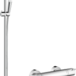 HANSGROHE 27813400 hansgrohe Crometta Brausesystem Aufputz Vario mit Ecostat 1001 CL Thermostat und Brausestange 90 cm, Weiß/Chrom 27813XXX Verpackungseinheit:1ST